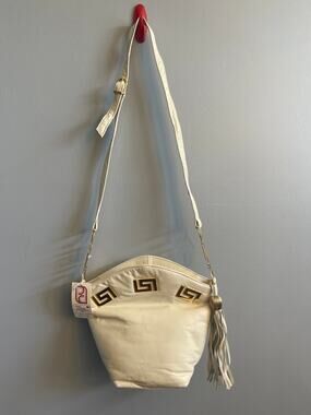 Vtg 80s Park Avenue International Leather Crossbody Bag Greek Key NWT Deadstock